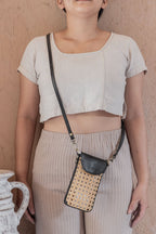 Nia Leather and Rattan Phone Sling - Che Cose Belle