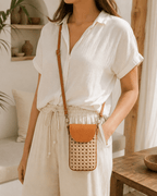 Nia Leather and Rattan Phone Sling - Che Cose Belle