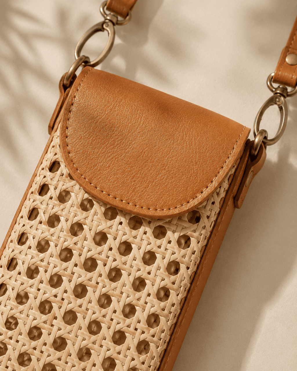 Nia Leather and Rattan Phone Sling - Che Cose Belle