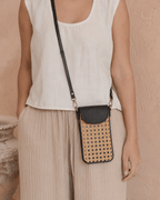 Nia Leather and Rattan Phone Sling - Che Cose Belle