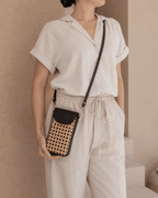 Nia Leather and Rattan Phone Sling - Che Cose Belle