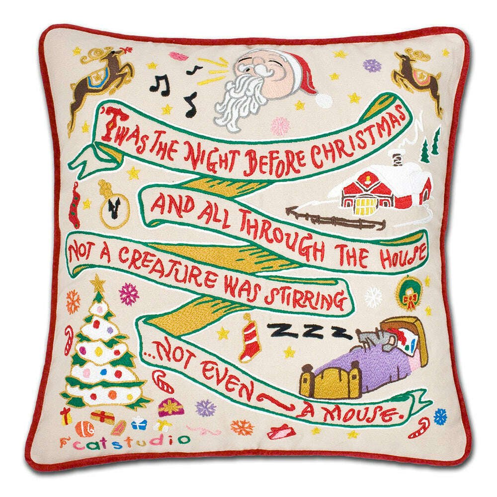 Night Before Christmas Hand-Embroidered Pillow - Che Cose Belle