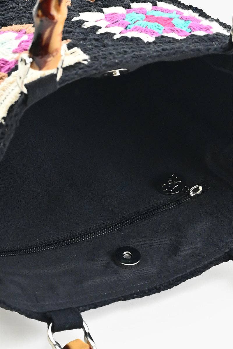 Noir Elegance Crochet Tote - Che Cose Belle