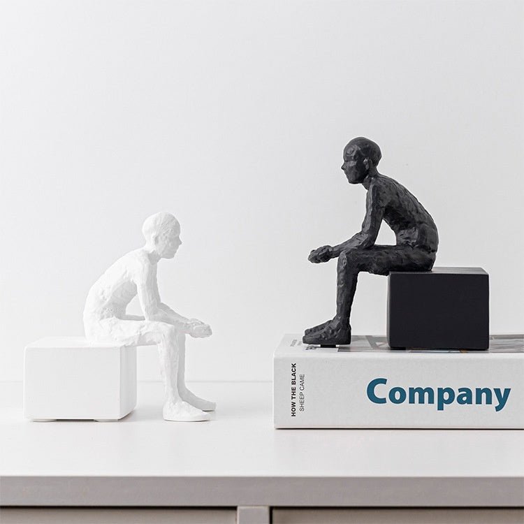 Nordic Style Seated Figure Bookends — Resin, White & Black - Che Cose Belle