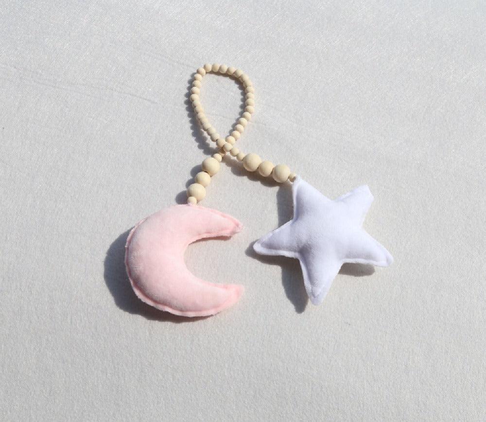 Nordic Wooden Beads Mobile Hanging Ornament Double Star Moon Nursery Bed Ornament For Kids Room Decoration Baby Shower Felt Nursery Ceiling Decoration For Girls/Boys Baby Crib Tent Hanging Pendant Wall Decor Photography Props - Che Cose Belle