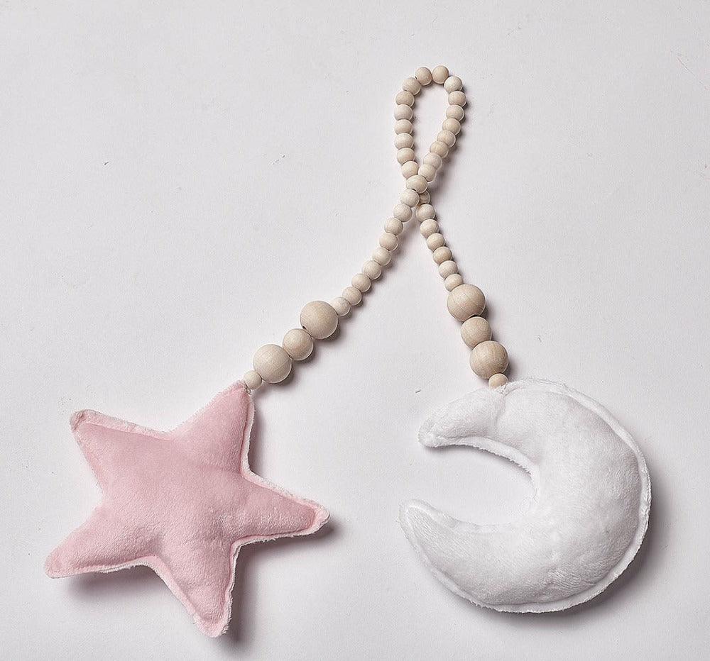 Nordic Wooden Beads Mobile Hanging Ornament Double Star Moon Nursery Bed Ornament For Kids Room Decoration Baby Shower Felt Nursery Ceiling Decoration For Girls/Boys Baby Crib Tent Hanging Pendant Wall Decor Photography Props - Che Cose Belle