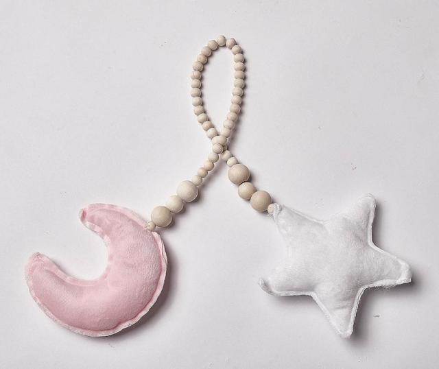 Nordic Wooden Beads Mobile Hanging Ornament Double Star Moon Nursery Bed Ornament For Kids Room Decoration Baby Shower Felt Nursery Ceiling Decoration For Girls/Boys Baby Crib Tent Hanging Pendant Wall Decor Photography Props - Che Cose Belle