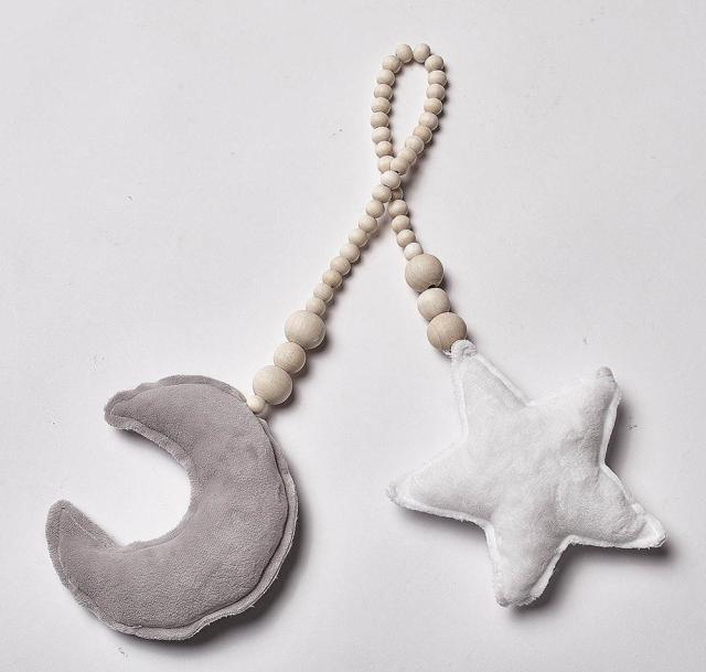 Nordic Wooden Beads Mobile Hanging Ornament Double Star Moon Nursery Bed Ornament For Kids Room Decoration Baby Shower Felt Nursery Ceiling Decoration For Girls/Boys Baby Crib Tent Hanging Pendant Wall Decor Photography Props - Che Cose Belle