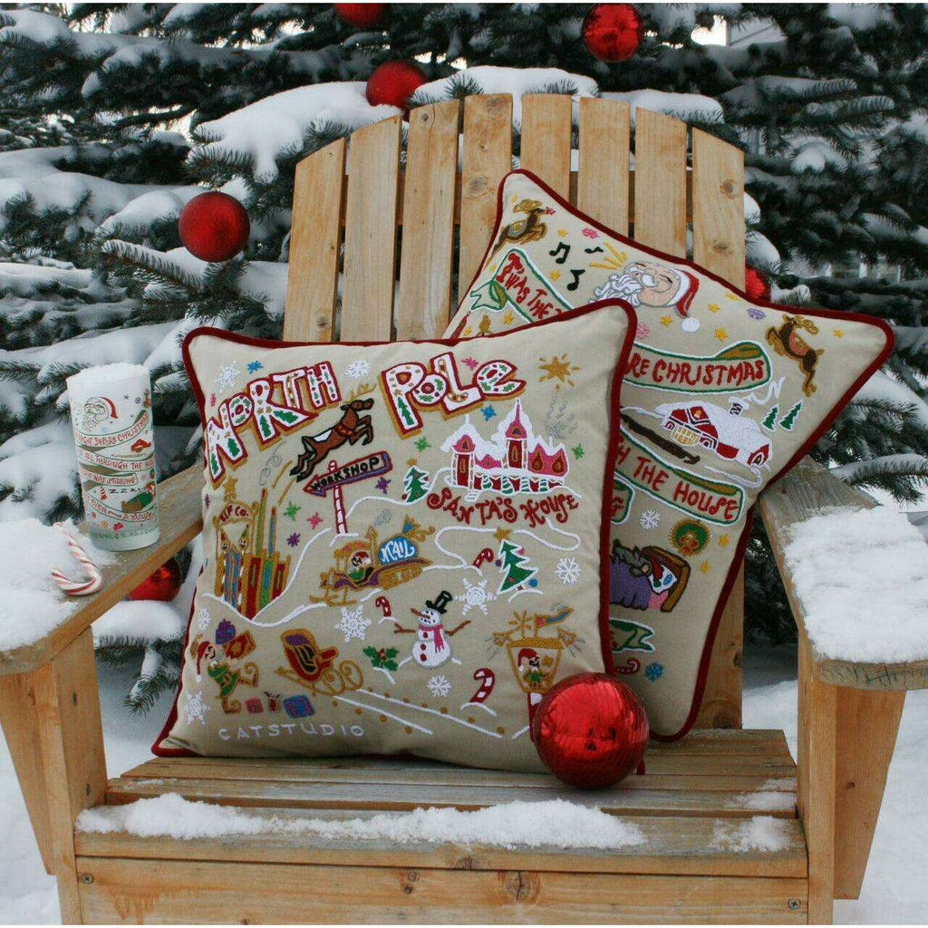 North Pole Christmas Hand-Embroidered Pillow - Che Cose Belle