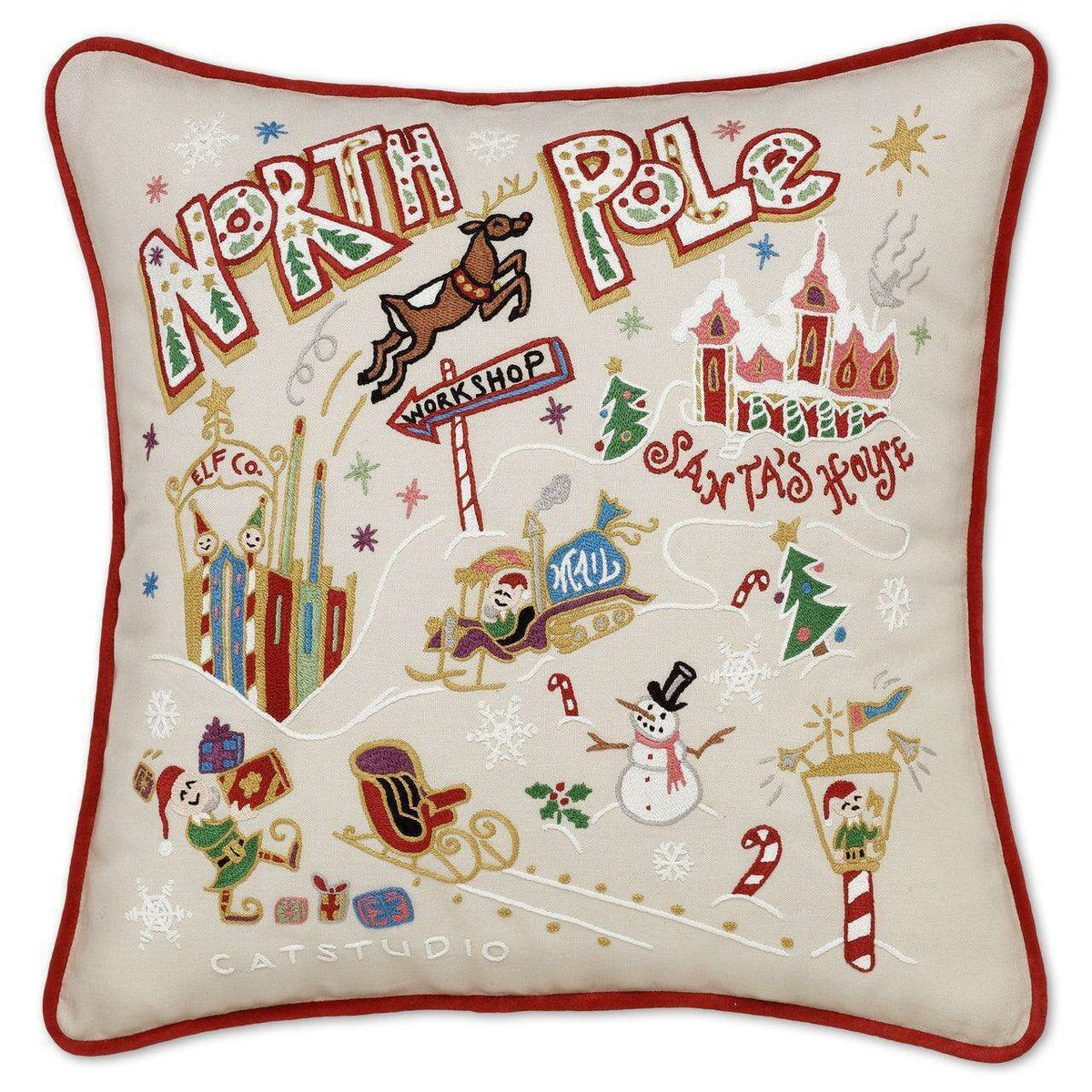 North Pole Christmas Hand-Embroidered Pillow - Che Cose Belle