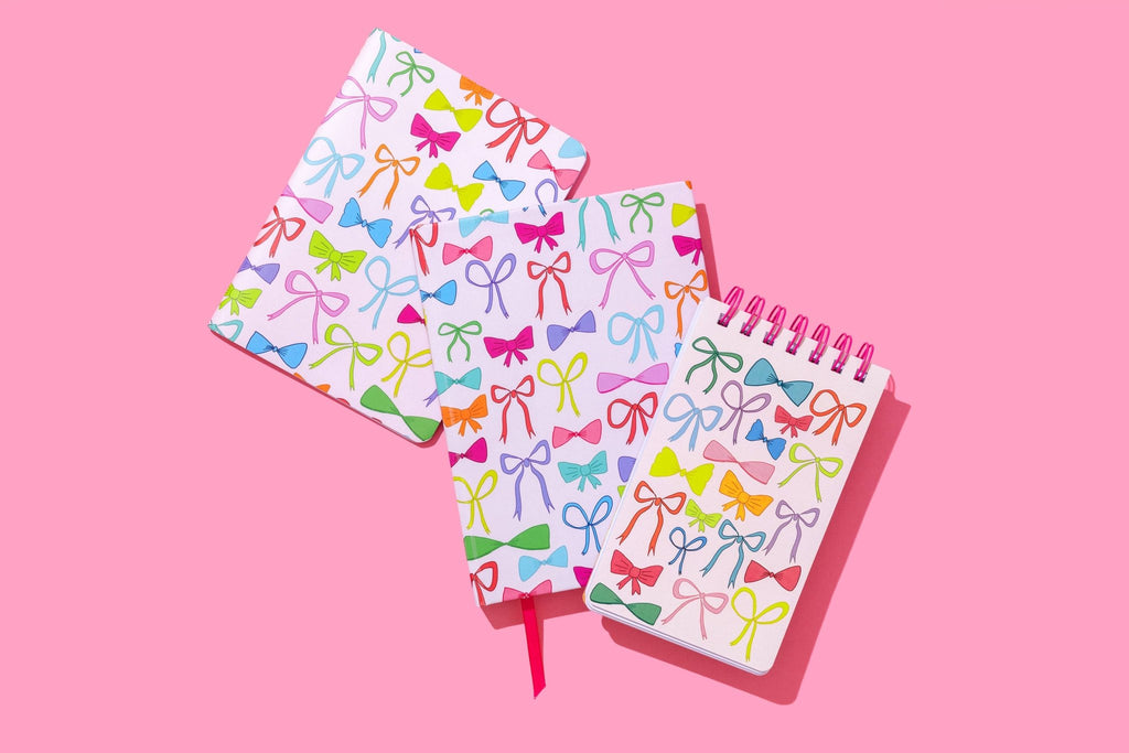 Notebook Set - Colorful Bows + Colorful Gingham - 2 Pc Set - Che Cose Belle
