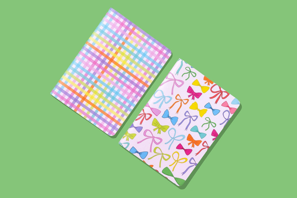Notebook Set - Colorful Bows + Colorful Gingham - 2 Pc Set - Che Cose Belle