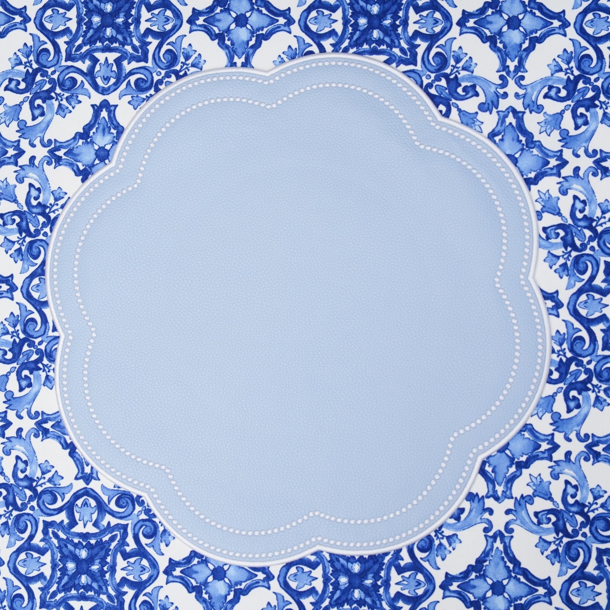 NURTURE SKY BLUE FAUX LEATHER SCALLOPED PLACEMAT (Set Of 4) - Che Cose Belle