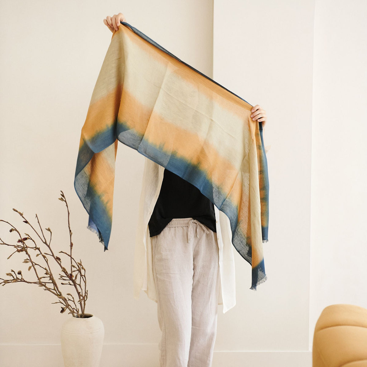 Oceana Beige Soft Linen Silk Handloom Scarf - Che Cose Belle