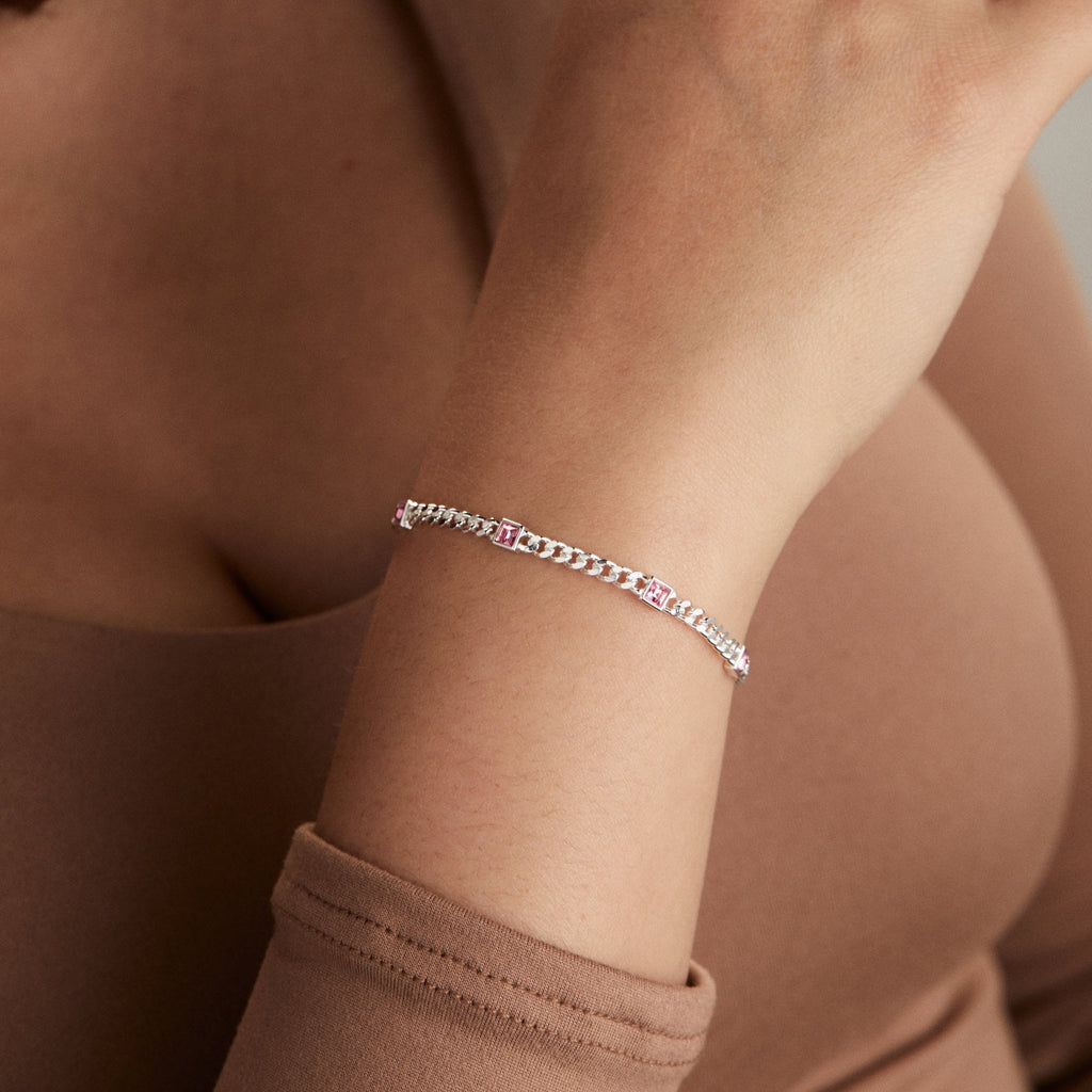 October Birthstone Rose Curb Chain Bracelet - Che Cose Belle