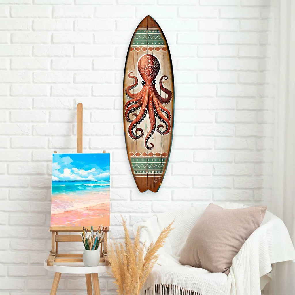 Octopus Surfboard Wall Art – Handcrafted Coastal Ocean Decor by G.DeBrekht – Nautical Wooden Sea Life Accent for Indoor & Outdoor – 8490152HS - Che Cose Belle
