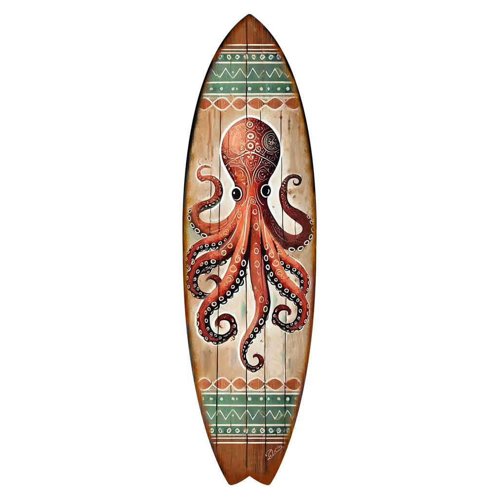Octopus Surfboard Wall Art – Handcrafted Coastal Ocean Decor by G.DeBrekht – Nautical Wooden Sea Life Accent for Indoor & Outdoor – 8490152HS - Che Cose Belle