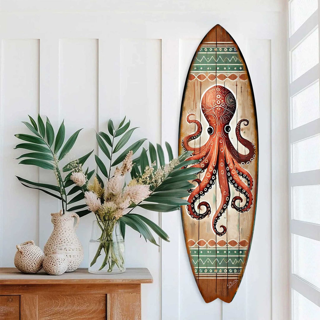 Octopus Surfboard Wall Art – Handcrafted Coastal Ocean Decor by G.DeBrekht – Nautical Wooden Sea Life Accent for Indoor & Outdoor – 8490152HS - Che Cose Belle