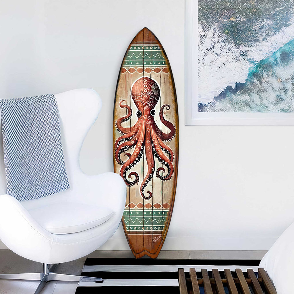 Octopus Surfboard Wall Art – Handcrafted Coastal Ocean Decor by G.DeBrekht – Nautical Wooden Sea Life Accent for Indoor & Outdoor – 8490152HS - Che Cose Belle