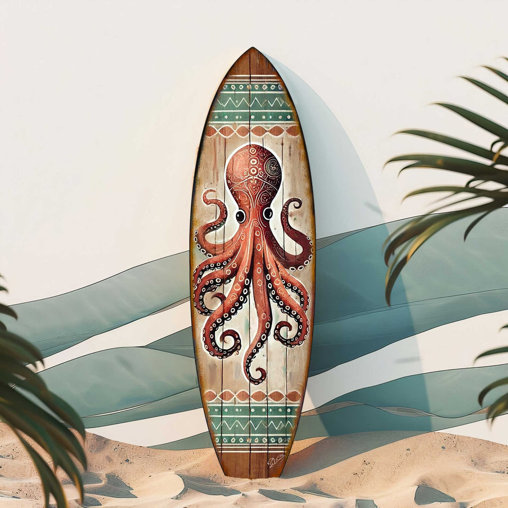 Octopus Surfboard Wall Art – Handcrafted Coastal Ocean Decor by G.DeBrekht – Nautical Wooden Sea Life Accent for Indoor & Outdoor – 8490152HS - Che Cose Belle