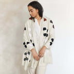 Off White Dahlia Hand Embroidered Hand Woven Modern Artisanal Scarf - Che Cose Belle