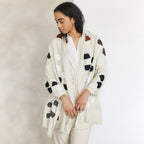 Off White Dahlia Hand Embroidered Hand Woven Modern Artisanal Scarf - Che Cose Belle