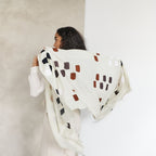 Off White Dahlia Hand Embroidered Hand Woven Modern Artisanal Scarf - Che Cose Belle