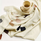 Off White Dahlia Hand Embroidered Hand Woven Modern Artisanal Scarf - Che Cose Belle