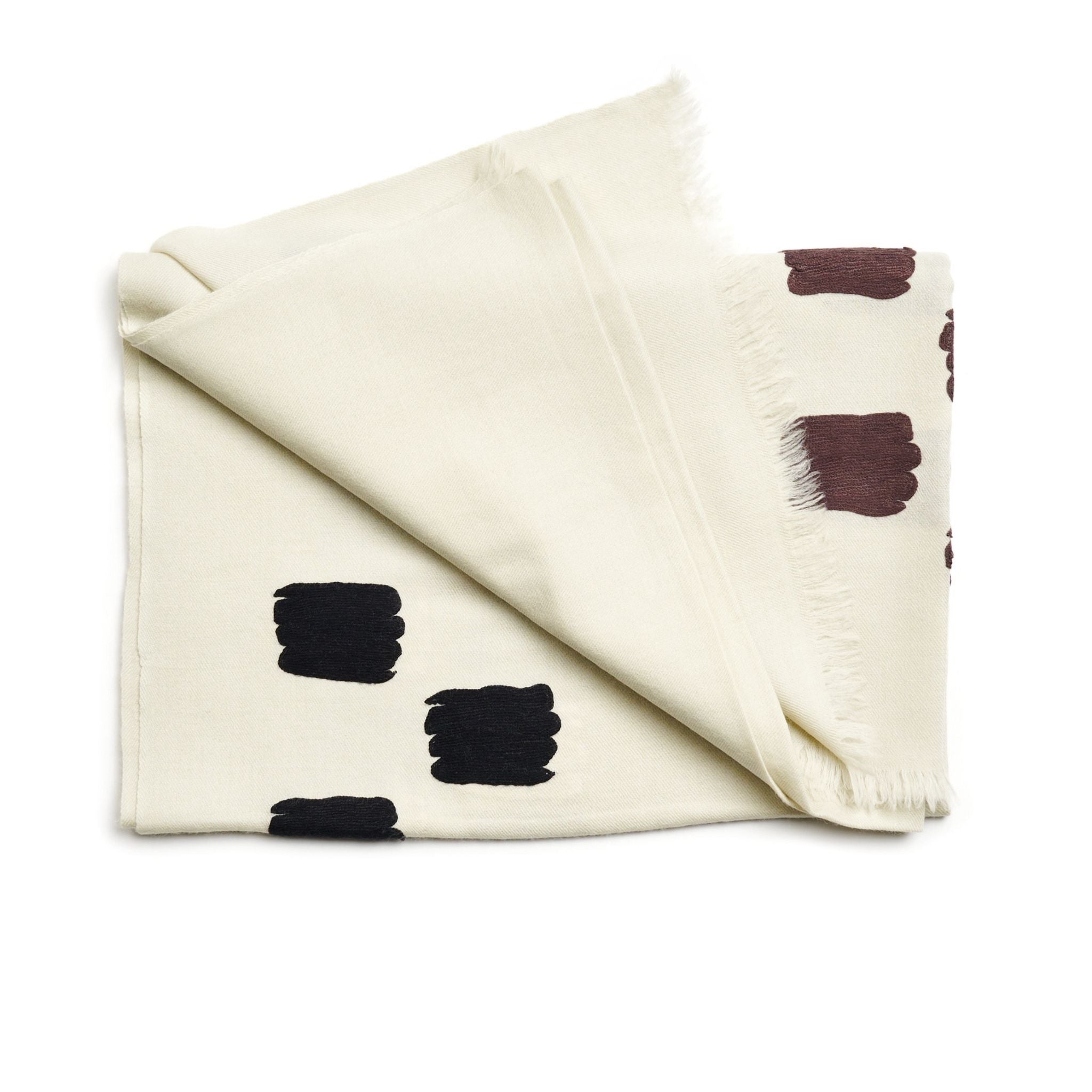 Off White Dahlia Hand Embroidered Hand Woven Modern Artisanal Scarf - Che Cose Belle