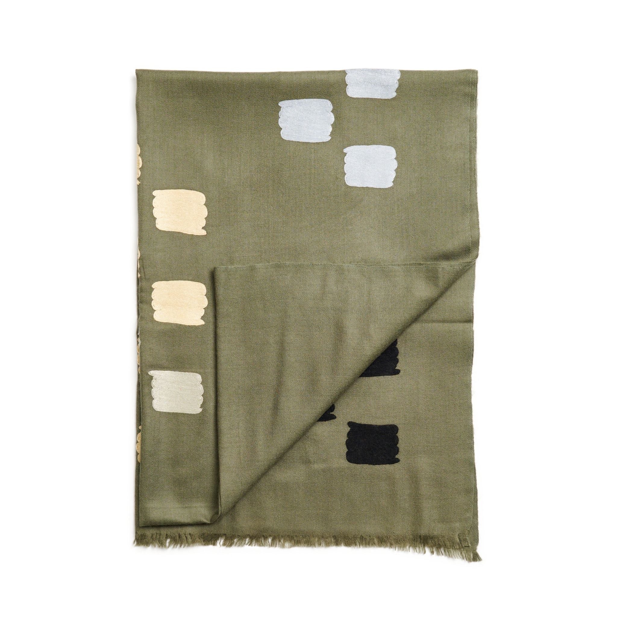 Off White Dahlia Hand Embroidered Hand Woven Modern Artisanal Scarf - Che Cose Belle