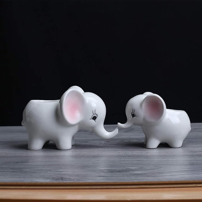 Ogrmar 2PCS Elephant Plant Window Boxes Cute Elephant Flower Pot/Modern White Ceramic Succulent Planter Pots/Tiny Flower Plant Containers Animal Decor - Che Cose Belle