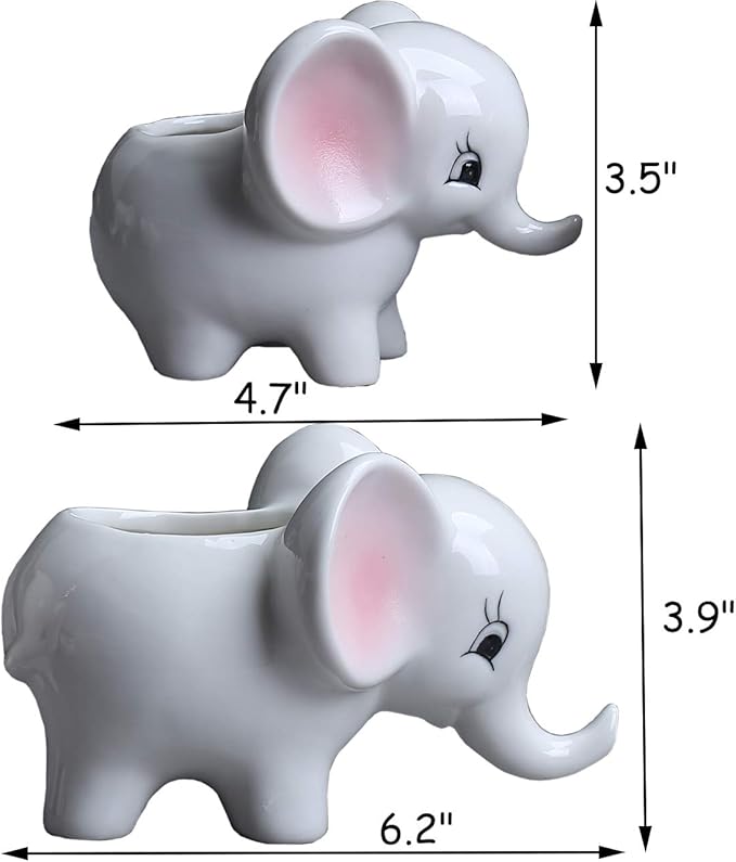Ogrmar 2PCS Elephant Plant Window Boxes Cute Elephant Flower Pot/Modern White Ceramic Succulent Planter Pots/Tiny Flower Plant Containers Animal Decor - Che Cose Belle
