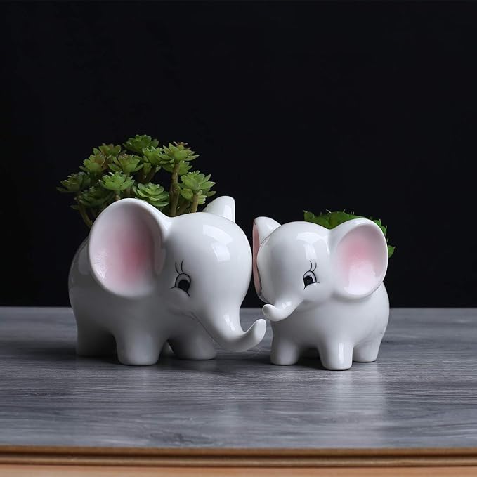 Ogrmar 2PCS Elephant Plant Window Boxes Cute Elephant Flower Pot/Modern White Ceramic Succulent Planter Pots/Tiny Flower Plant Containers Animal Decor - Che Cose Belle