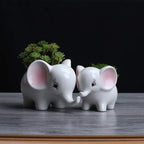 Ogrmar 2PCS Elephant Plant Window Boxes Cute Elephant Flower Pot/Modern White Ceramic Succulent Planter Pots/Tiny Flower Plant Containers Animal Decor - Che Cose Belle