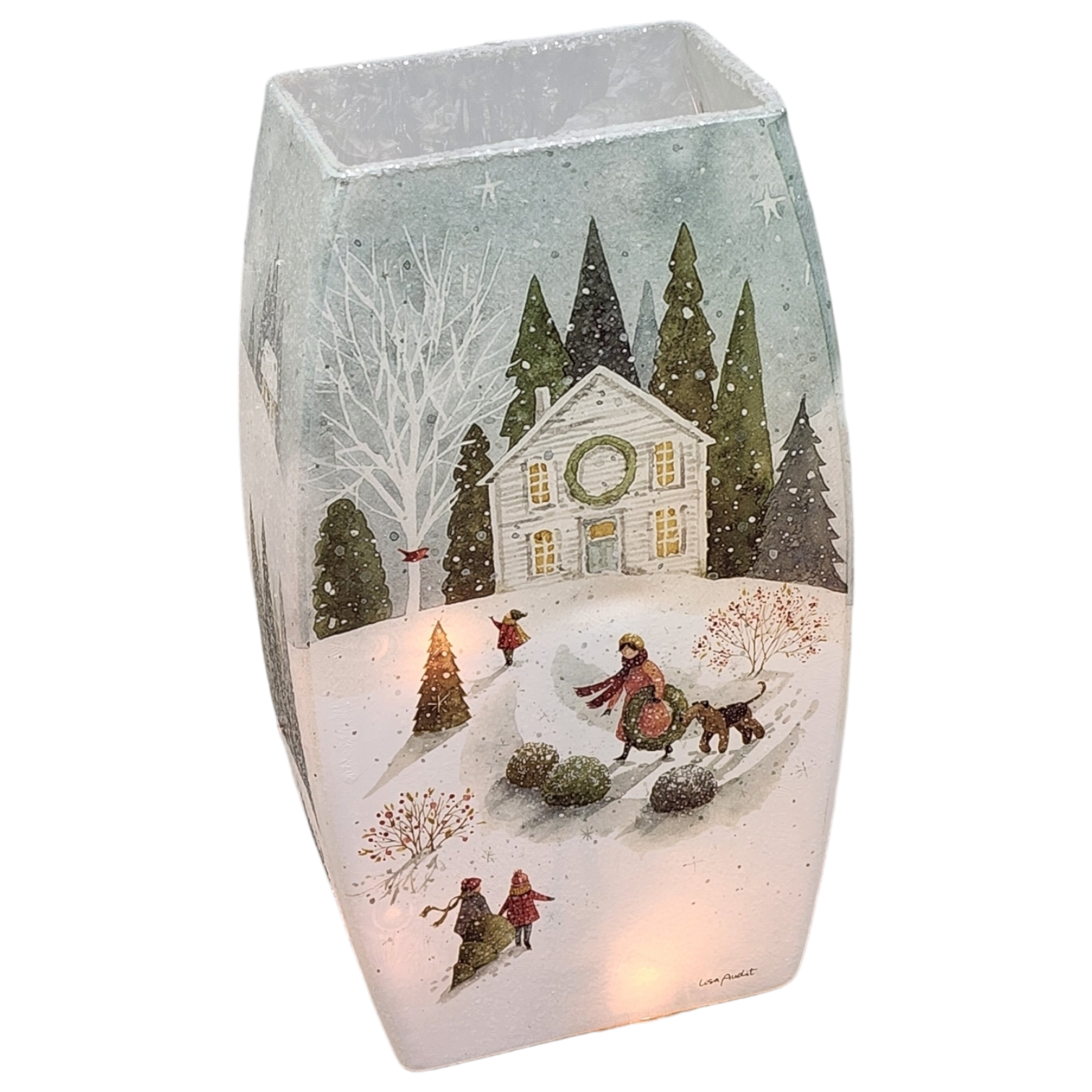 Lighted Glass Vase - Magical Winterland - Single House - 7¾ Inches tall