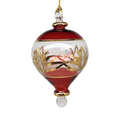 Etched Gold Teardrop Blown Glass Ornament - Red