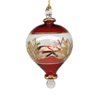 Etched Gold Teardrop Blown Glass Ornament - Red