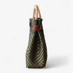 Olive Green & Gold Handmade Tote Bag with Wooden Handle - Che Cose Belle