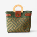 Olive Green & Gold Handmade Tote Bag with Wooden Handle - Che Cose Belle