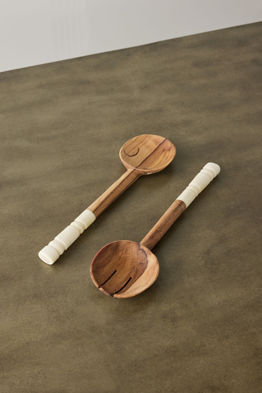 Olive Wood Salad Servers with Polished Bone Handles - Che Cose Belle