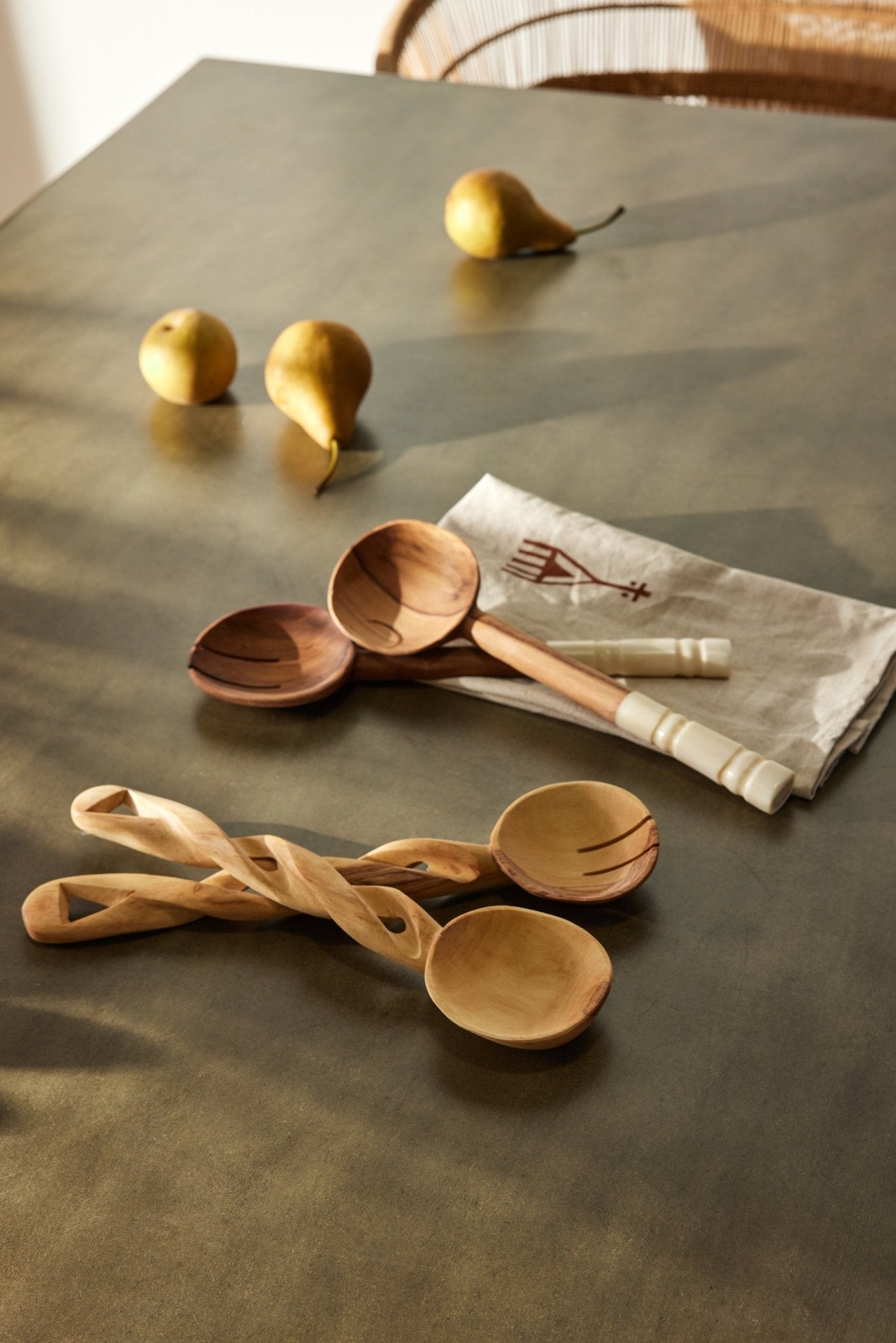 Olive Wood Salad Servers with Polished Bone Handles - Che Cose Belle