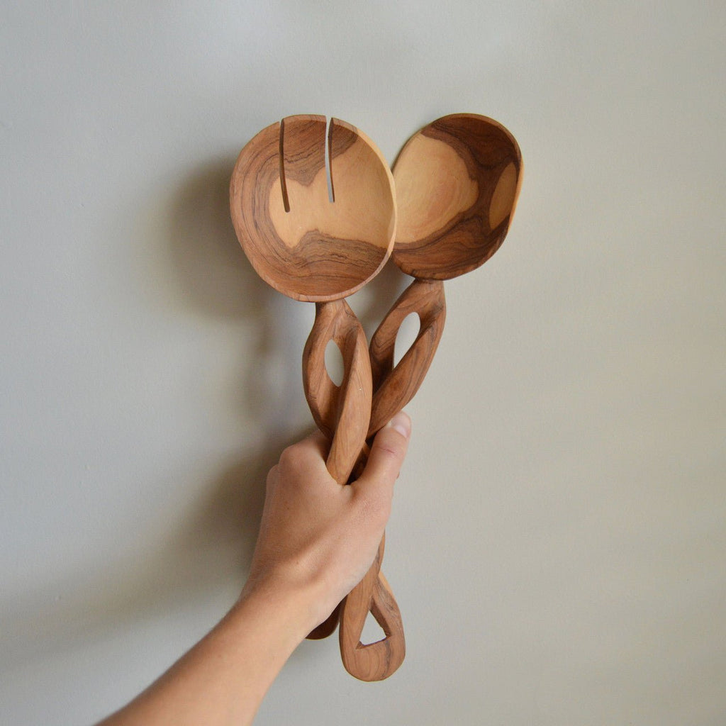 Olive Wood Spiral Salad Servers - Che Cose Belle
