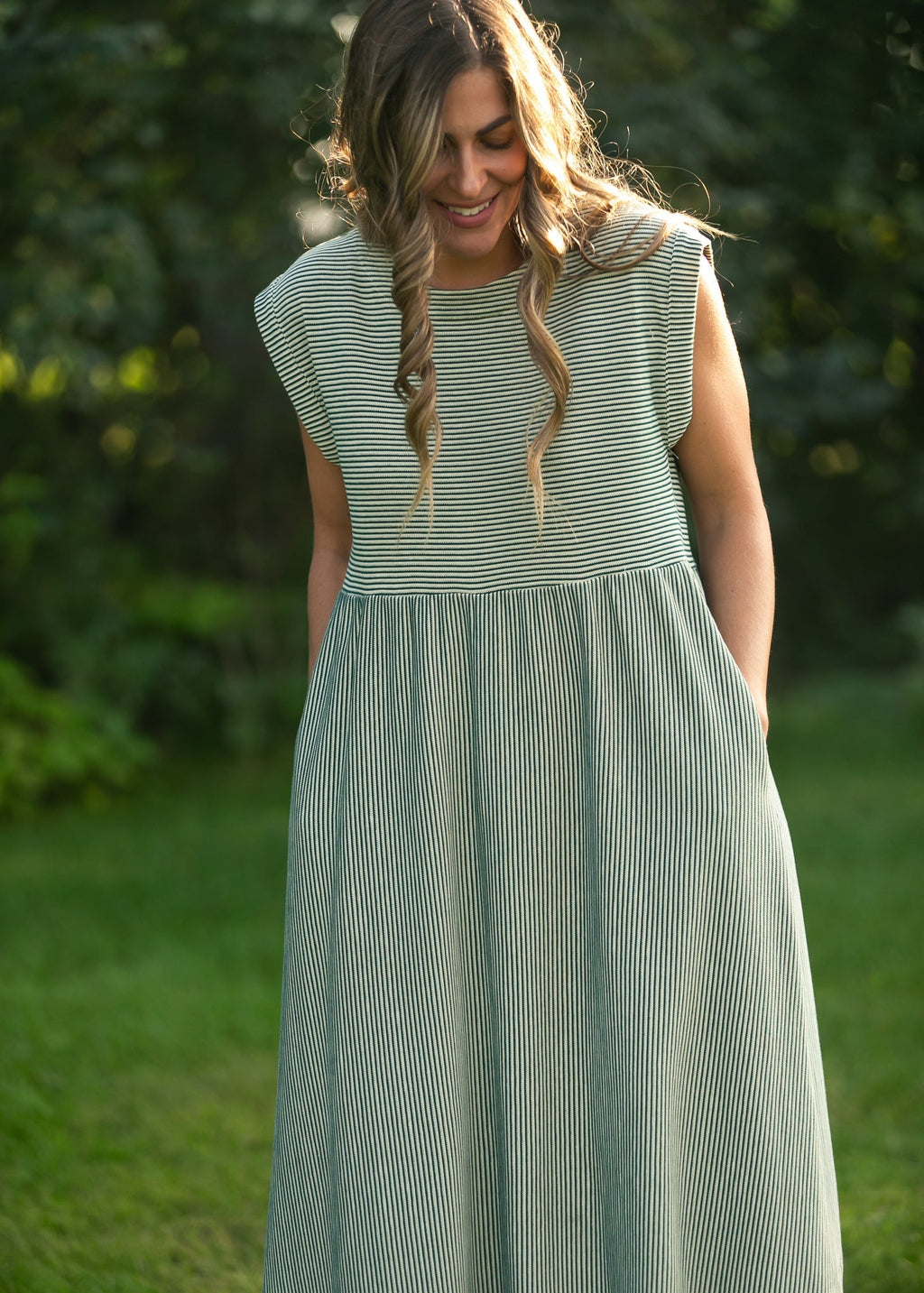 Olivia Green A - line Striped Midi Dress - Che Cose Belle