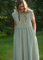 Olivia Green A - line Striped Midi Dress - Che Cose Belle