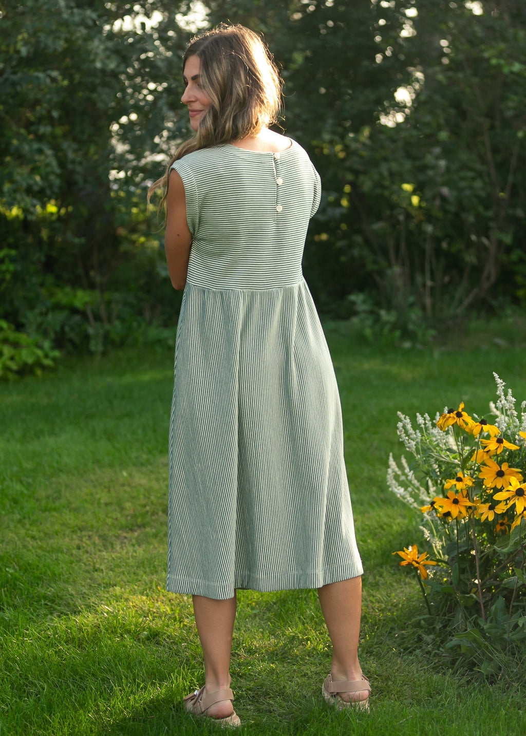 Olivia Green A - line Striped Midi Dress - Che Cose Belle