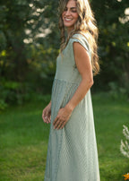 Olivia Green A - line Striped Midi Dress - Che Cose Belle