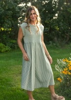 Olivia Green A - line Striped Midi Dress - Che Cose Belle