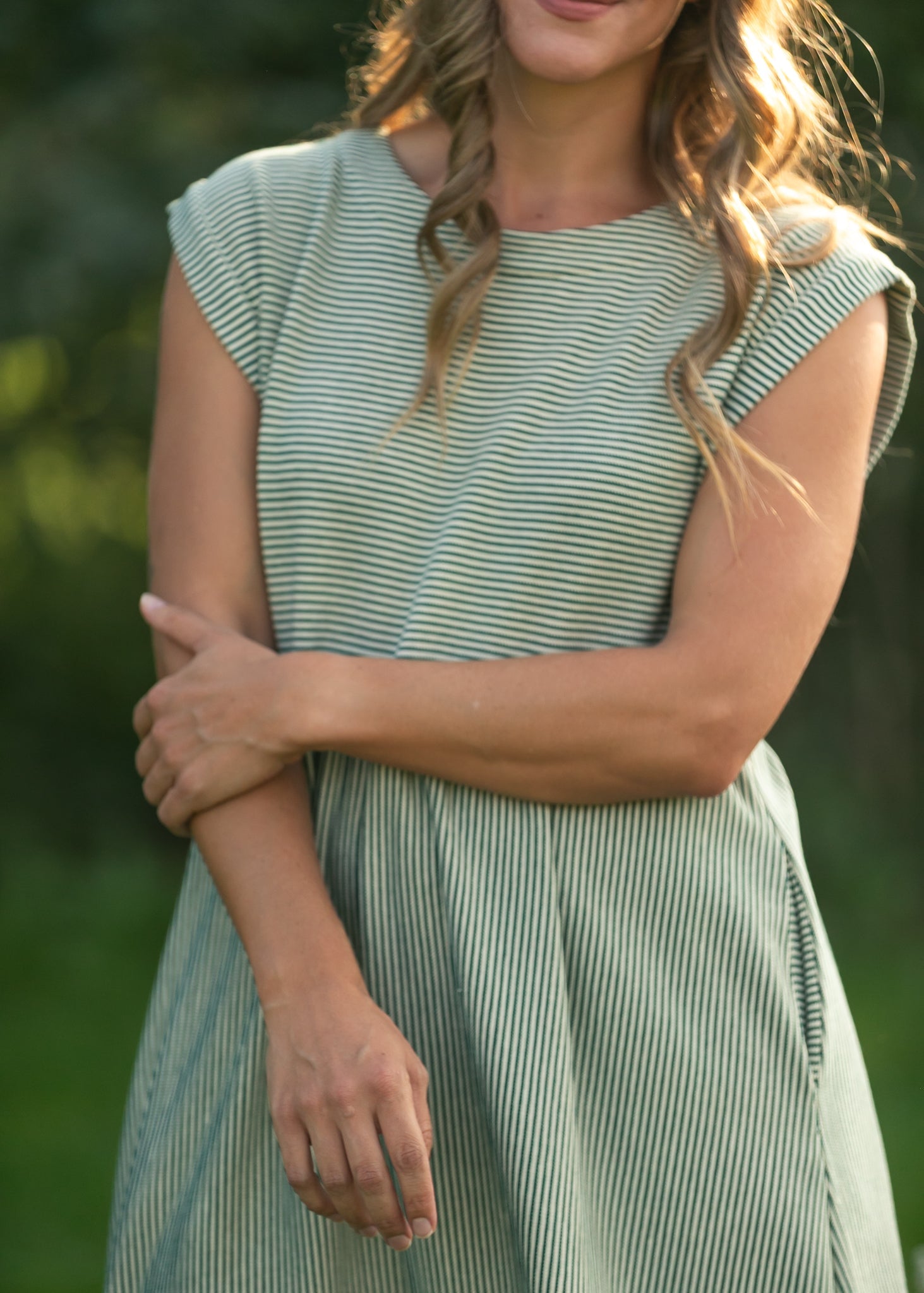 Olivia Green A - line Striped Midi Dress - Che Cose Belle