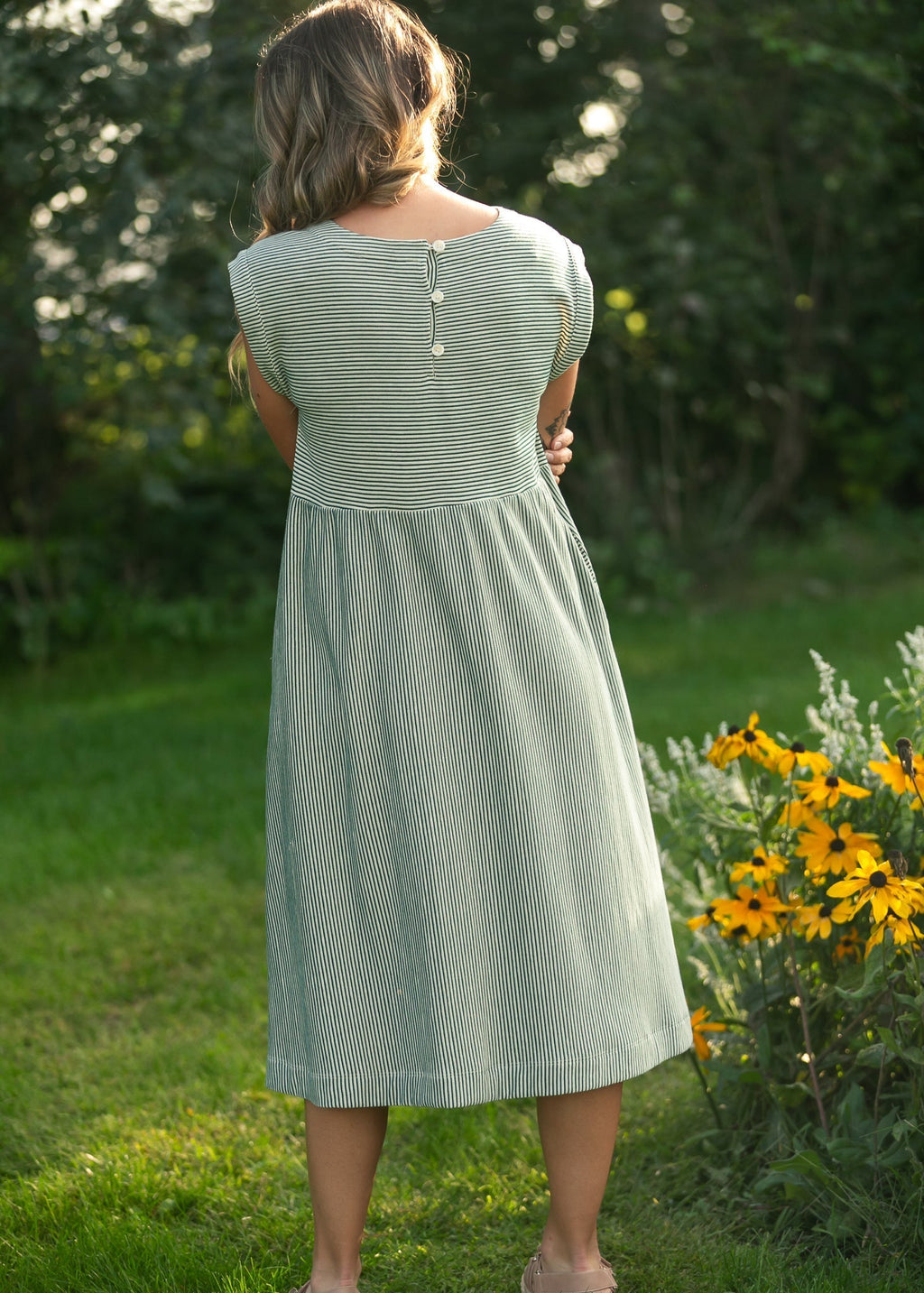 Olivia Green A - line Striped Midi Dress - Che Cose Belle