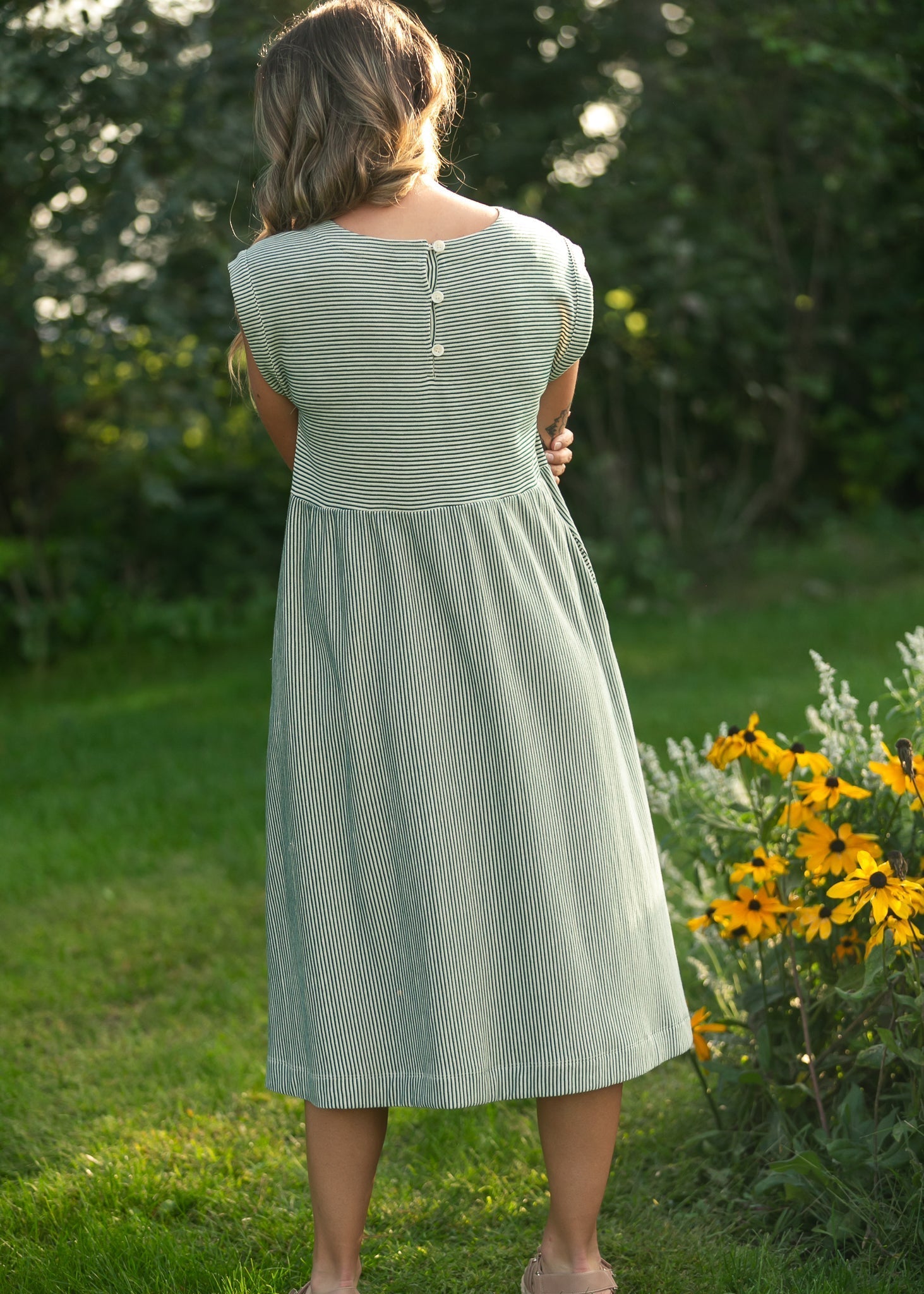 Olivia Green A - line Striped Midi Dress - Che Cose Belle